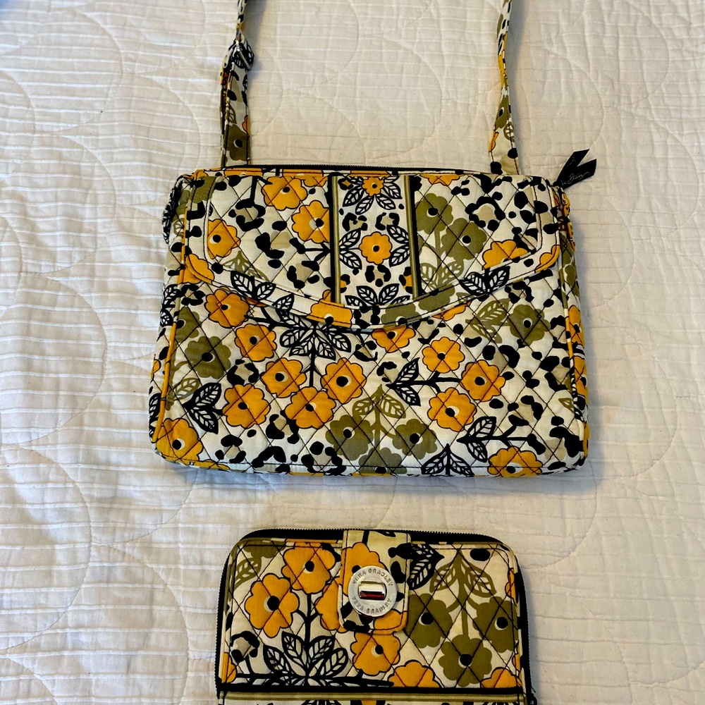 (Retired) Lizzy Cross Body Bag Purse- Black, Yellow and White